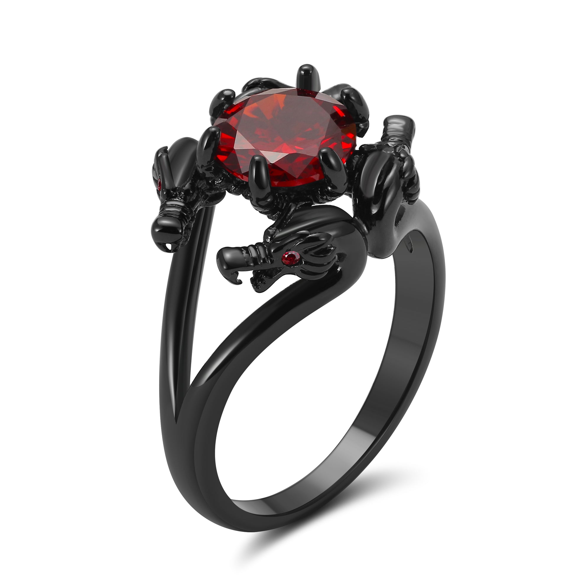 DragonRingforWomenSolitaireCzBlackGothicEngagementRingGingerLyneCollection_Red-1