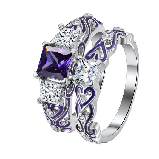 CherriPurpleWeddingRingSetforWomenCzPrincessEngagementRingMatchingBandGingerLyneCollection_Purple-1