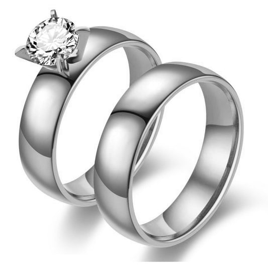 KindallWeddingRingSetforwomenGoldStainlessSteelEngagementRingandBandbyGingerLyne_Silver-1