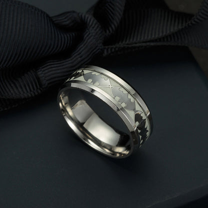 GlowintheDarkBatsSteelWeddingBandRingMenWomenGingerLyneCollection_Silver/Inlay-5