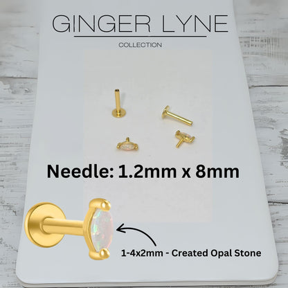 CreatedOpalFlatBackEarringsforCartilageHelixTragusLobe16gGoldoverSterlingSilverStudsSetbyGingerLyne_White-2