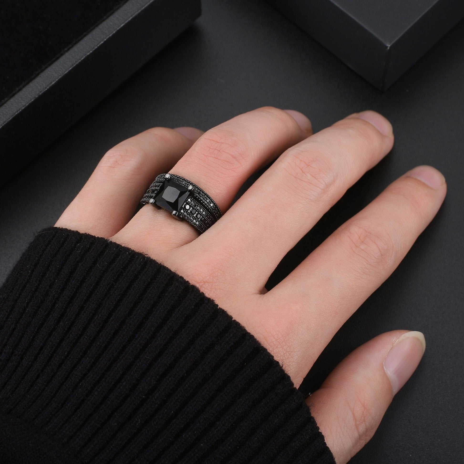 LizaBlackWeddingRingSetforWomanCzGothicEngagementRingGingerLyneCollection_Black-4