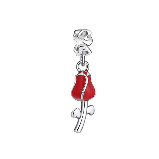 RedRoseFlowerCharmEuropeanBeadSterlingSilverGingerLyneCollection_Red-1