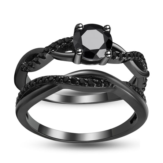 QueenaSterlingSilverWhiteGoldWeddingRingSetforWomenCzEngagementRingEternityBandGingerLyneCollection_RhodiumBlack-Black-1