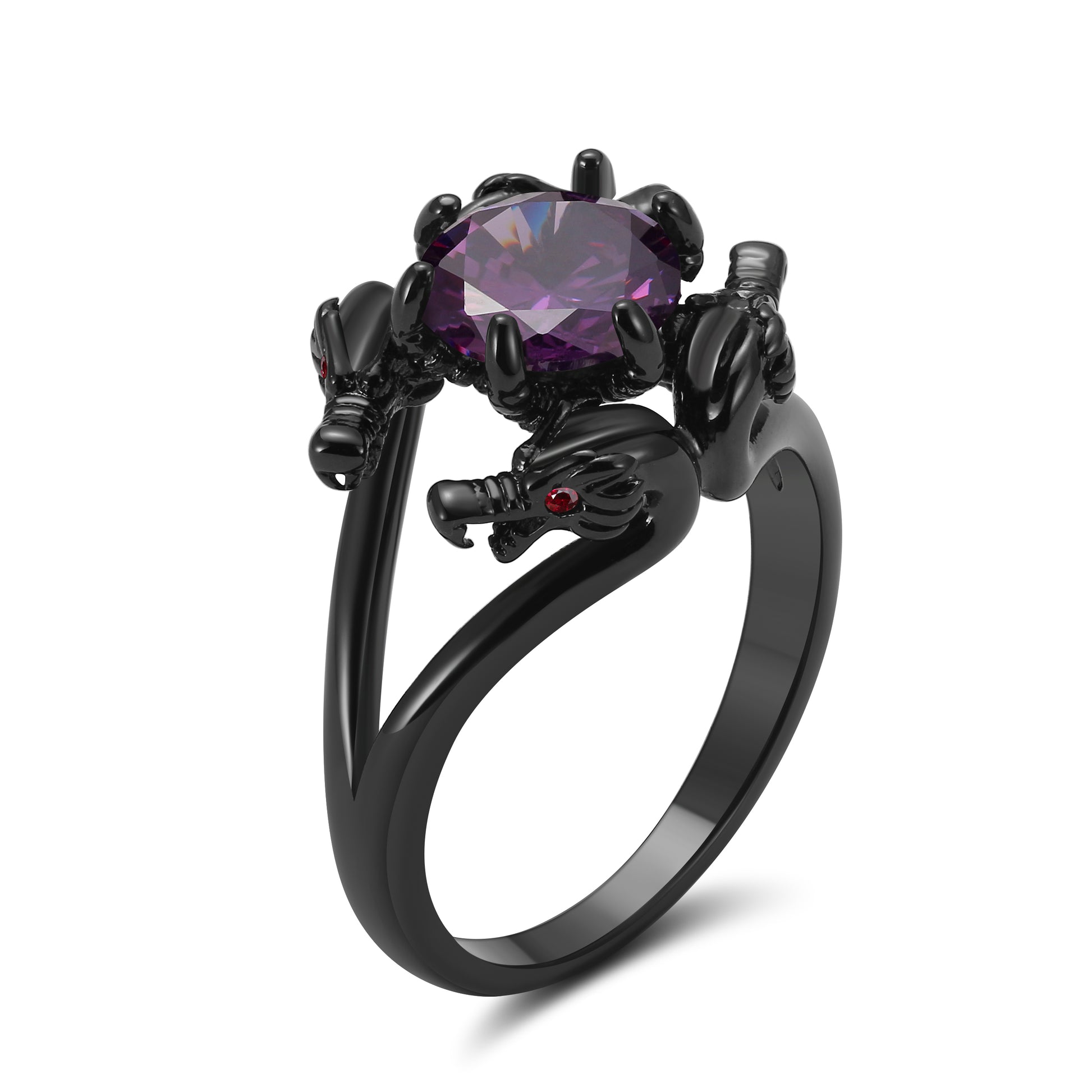 DragonRingforWomenSolitaireCzBlackGothicEngagementRingGingerLyneCollection_Purple-1
