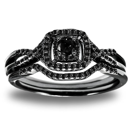 WeddingRingSetforWomenHaloCZWhiteGoldSterlingSilverEngagementRingGingerLyneCollection_Black/Black-1