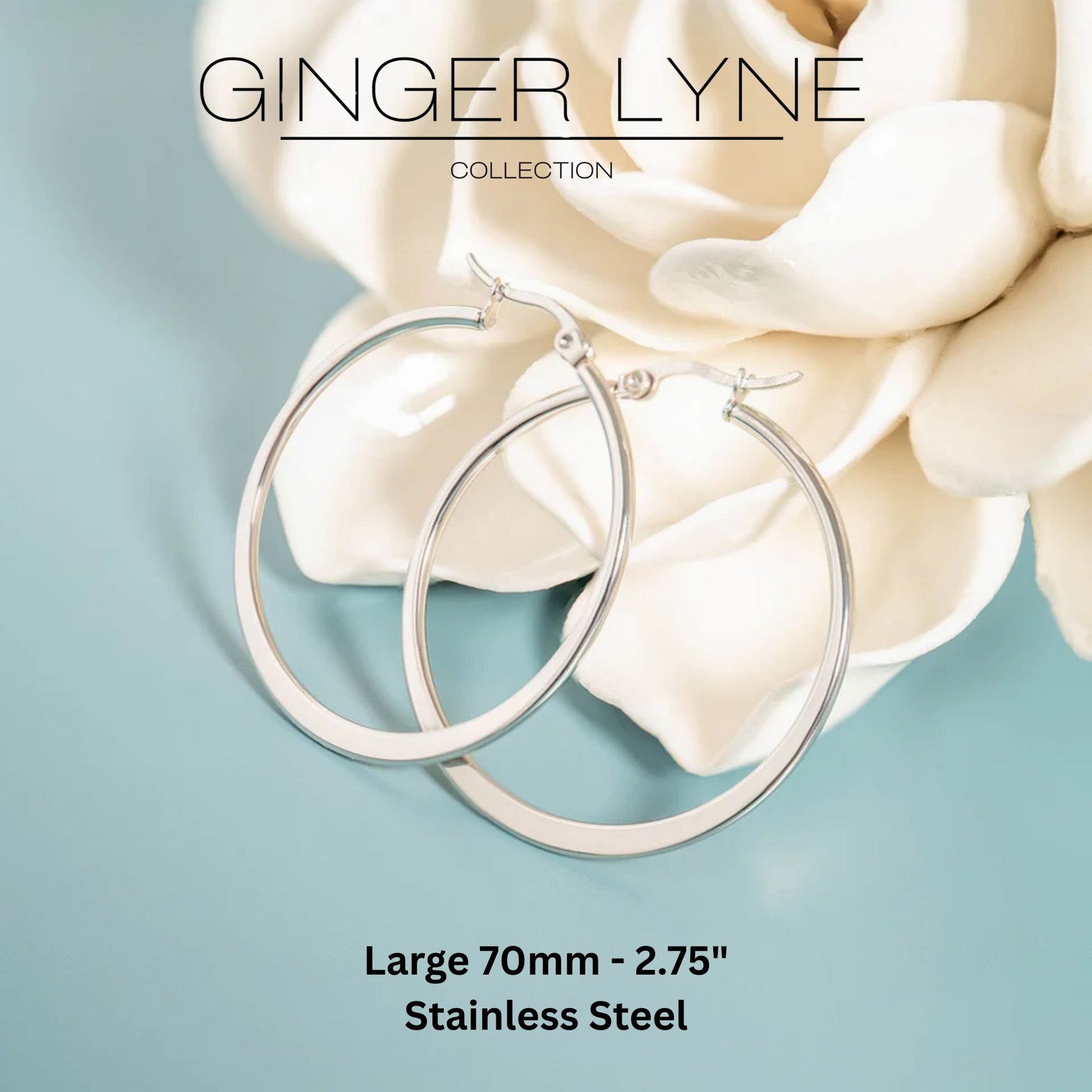 Large Plain Hoop Earrings for Women Silver Tone Stainless Steel Ginger Lyne Collection