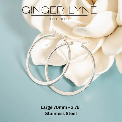 Large Plain Hoop Earrings for Women Silver Tone Stainless Steel Ginger Lyne Collection
