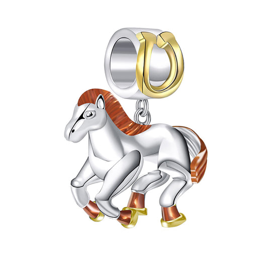 PonyHorseCharmforWomenEuropeanBeadThreeToneGoldSterlingSilverGingerLyneCollection_Silver-1