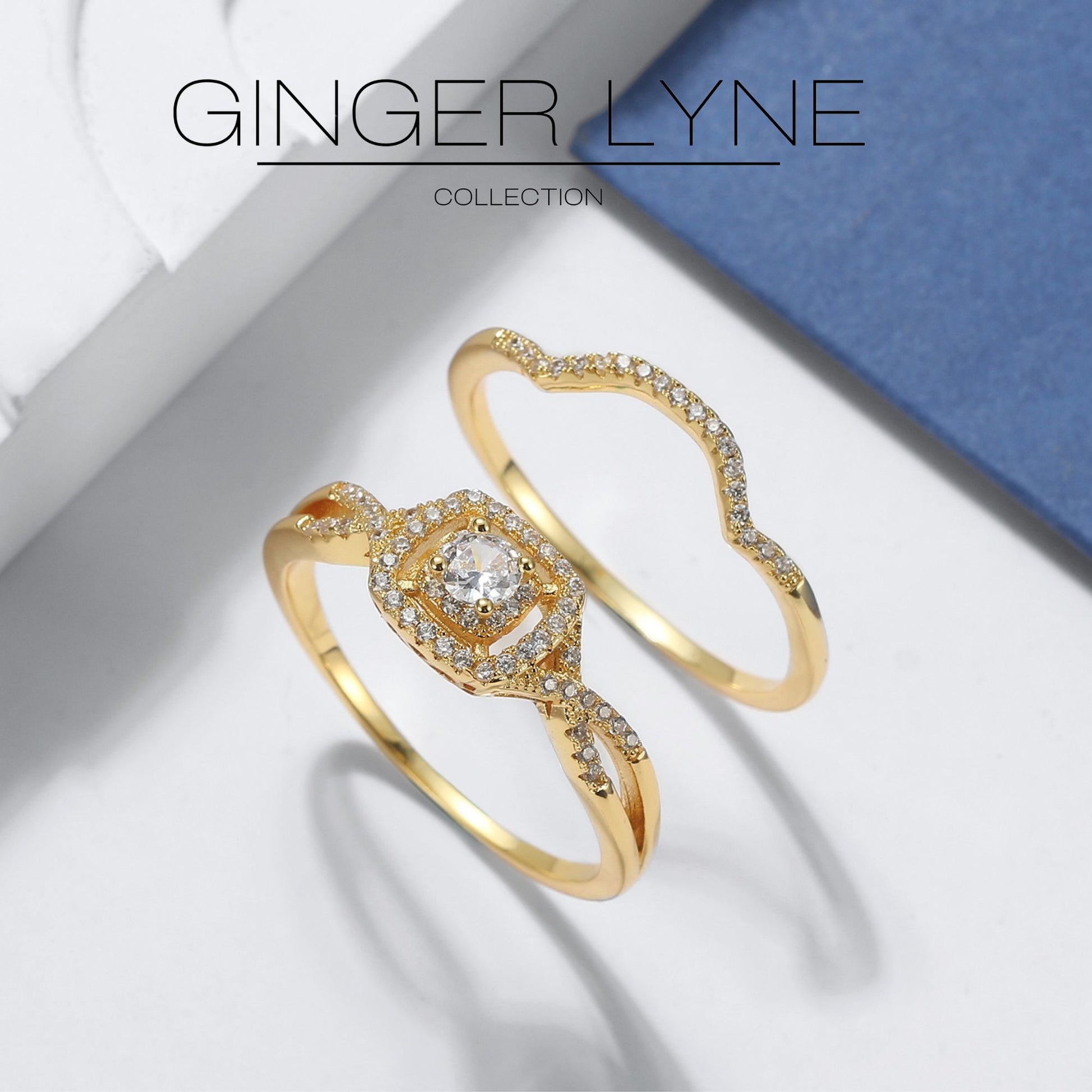 CZWeddingRingSetforWomenHaloEngagementRingWeddingBandGingerLyneCollection_GoldPlated-2