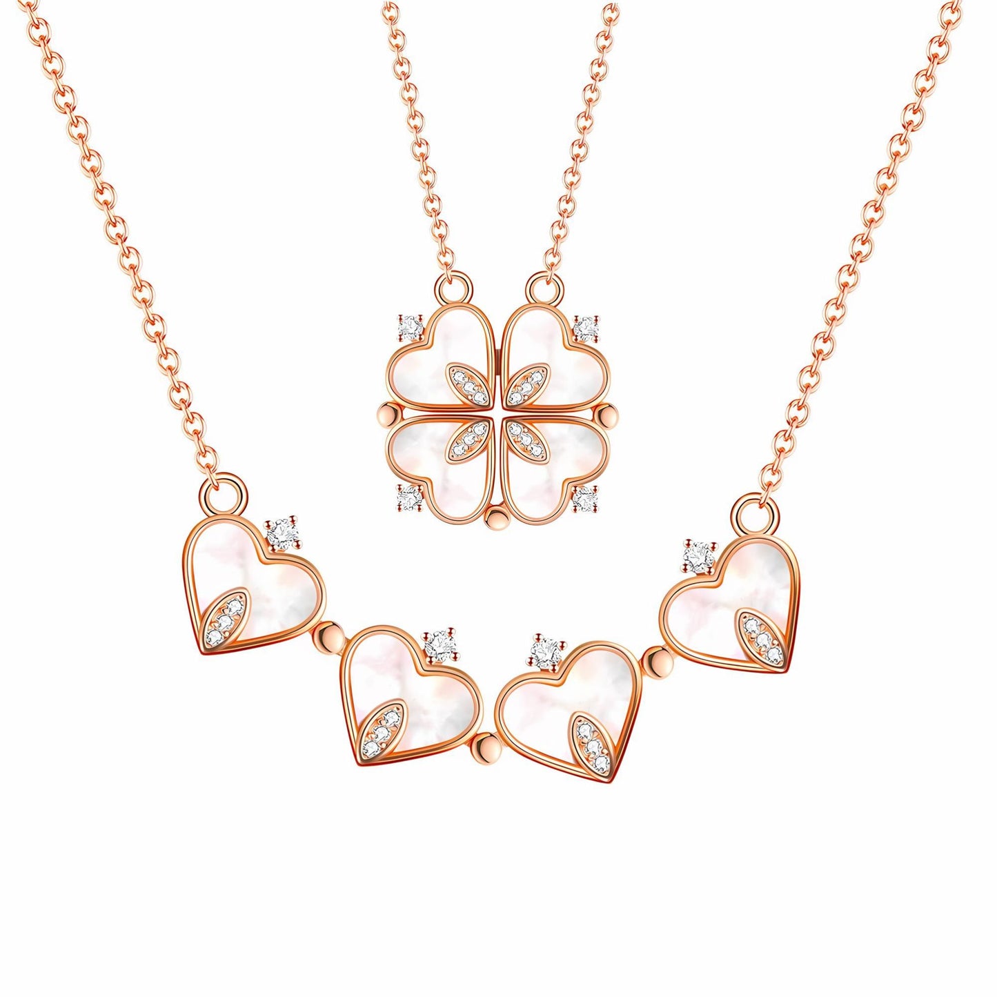 4LeafCloverHeartPendantNecklaceforWomenMagneticSterlingSilverGingerLyneCollection_RoseGold/Sterling-1